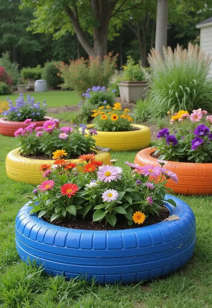 25 Beat Out Of Waste Craft Ideas That Turn Trash Into Treasure - 21. Upcycled Tire Planters