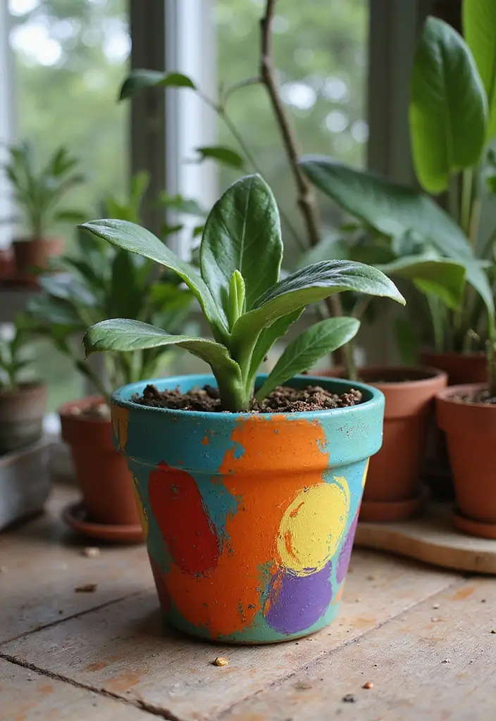 25 Clay Flower Pot Painting Ideas That Make Indoor Plants Stunning - 13. Artistic Brush Strokes