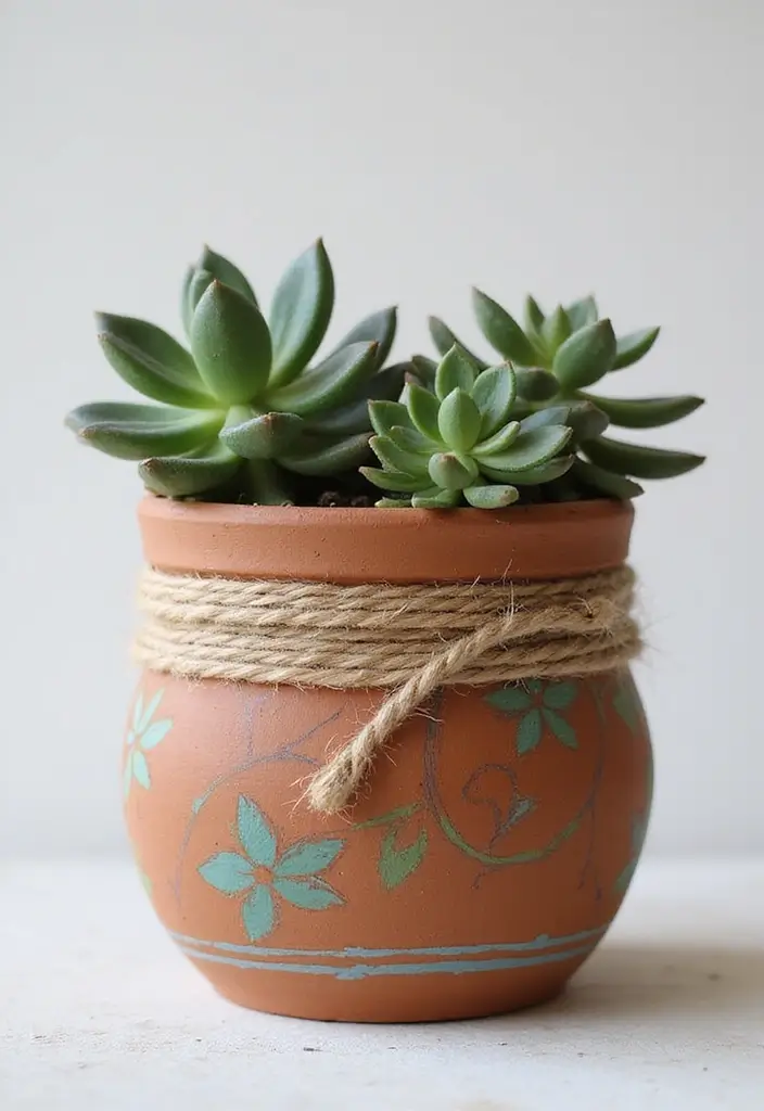 25 Clay Flower Pot Painting Ideas That Make Indoor Plants Stunning - 17. Tie the Knot