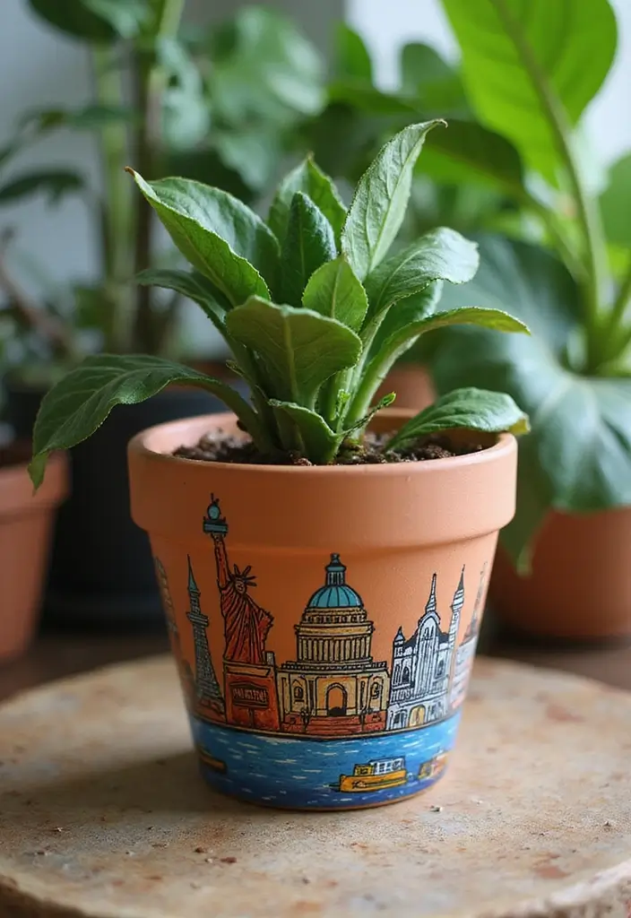 25 Clay Flower Pot Painting Ideas That Make Indoor Plants Stunning - 19. Around the World