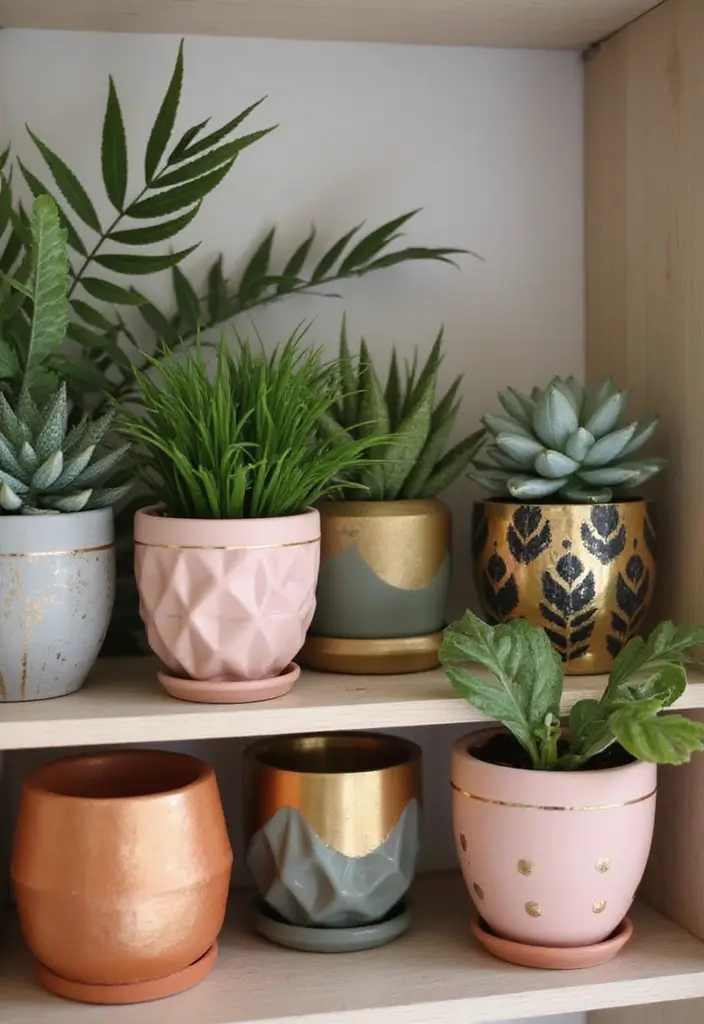 25 Clay Flower Pot Painting Ideas That Make Indoor Plants Stunning - 2. Geometric Patterns