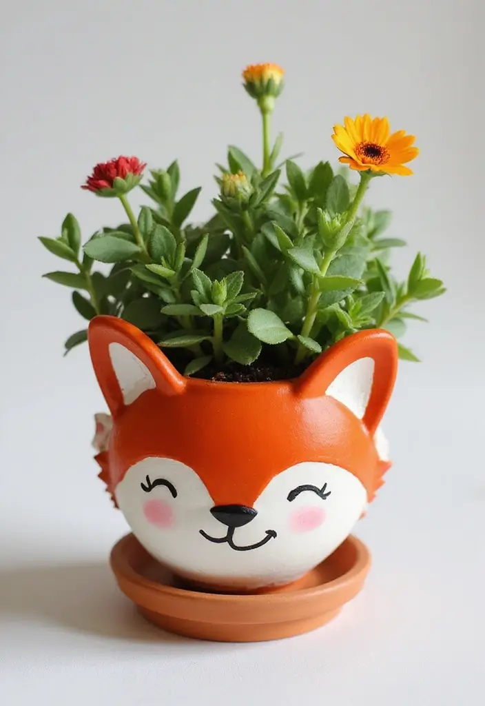25 Clay Flower Pot Painting Ideas That Make Indoor Plants Stunning - 4. Whimsical Animal Faces