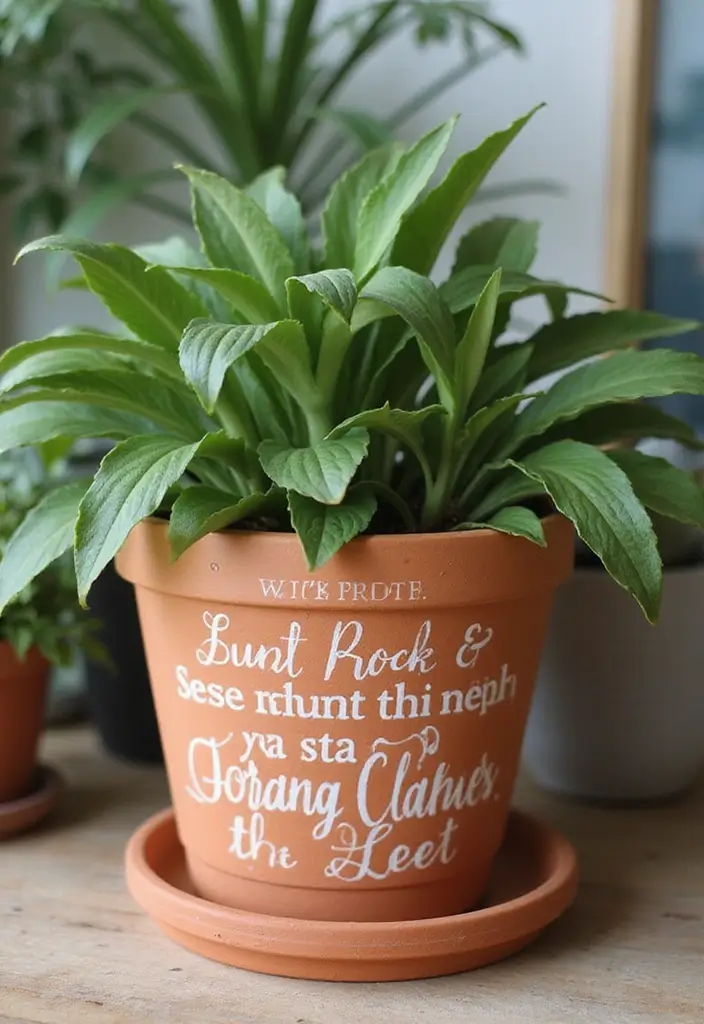 25 Clay Flower Pot Painting Ideas That Make Indoor Plants Stunning - 8. Inspirational Quotes