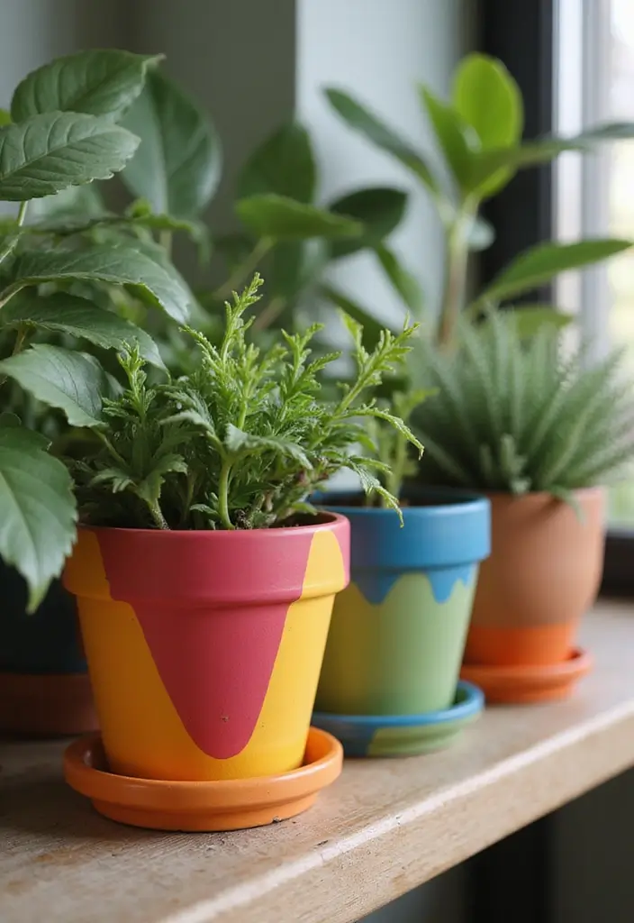 25 Clay Flower Pot Painting Ideas That Make Indoor Plants Stunning - 9. Color-Blocked Chic