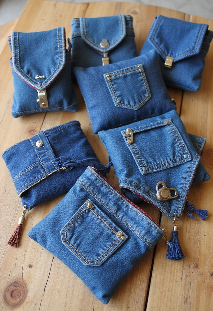25 Craft Decoration Ideas That Inspire Creativity and Fun Projects - 16. Upcycled Denim Pouches
