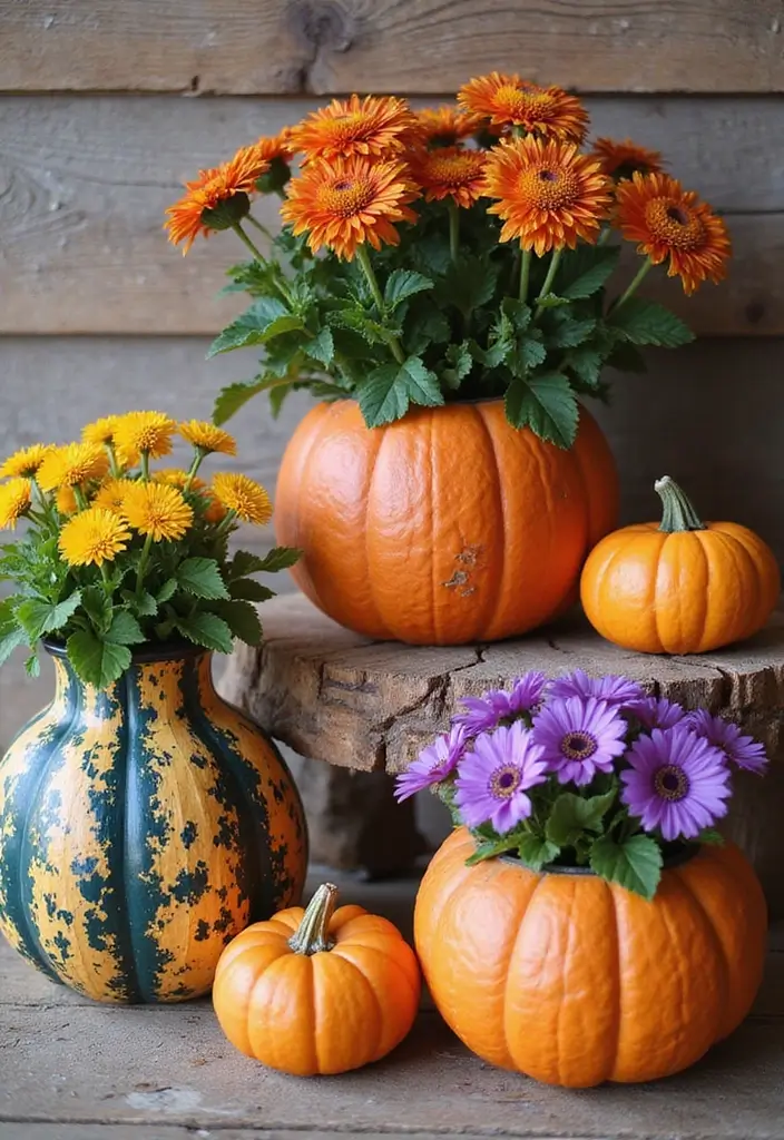 25 Craft Ideas Fall That Make Seasonal Decor Fun and Cozy - 1. Painted Pumpkin Planters