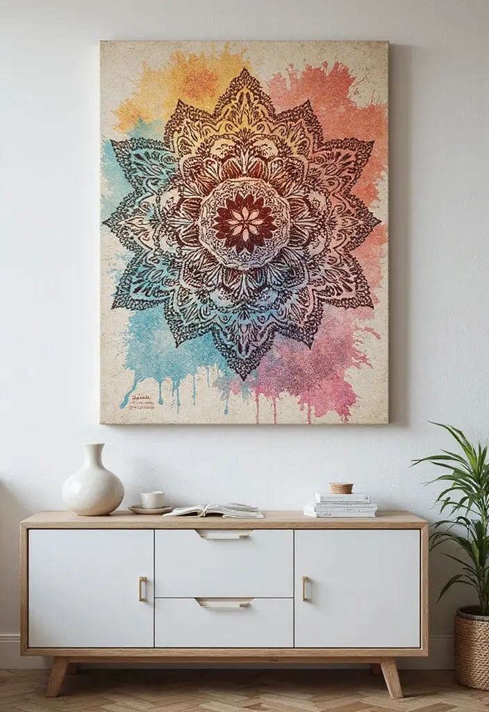 25 Craft Ideas Wall Hanging That Decorate Spaces Beautifully - 10. Stenciled Canvas Art