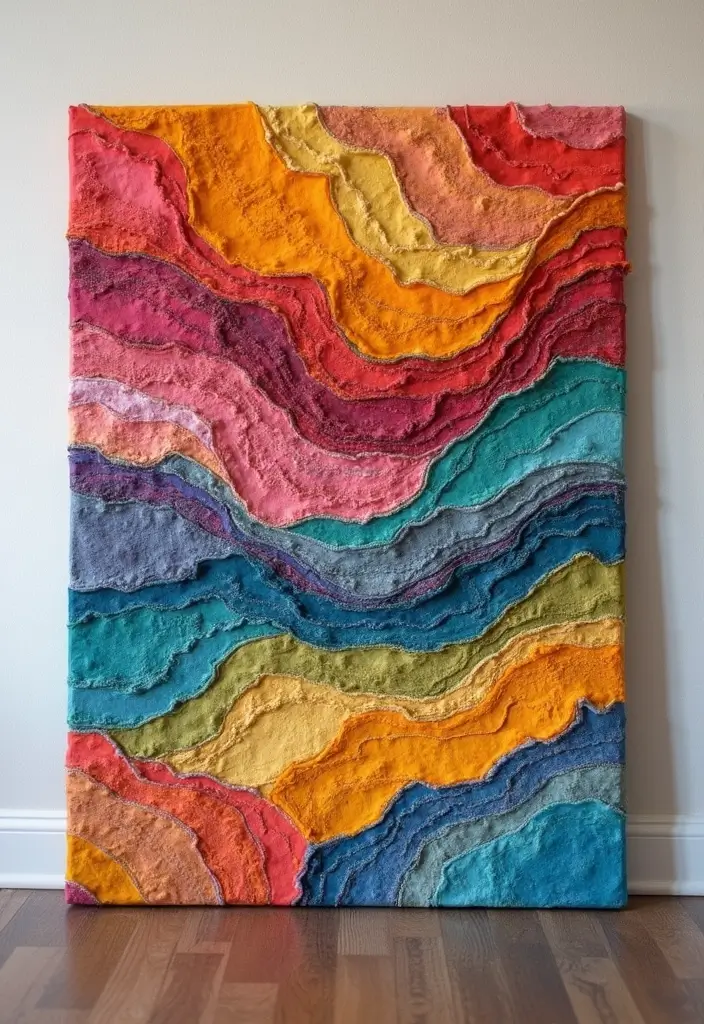 25 Craft Ideas Wall Hanging That Decorate Spaces Beautifully - 12. Fabric Scrap Wall Art