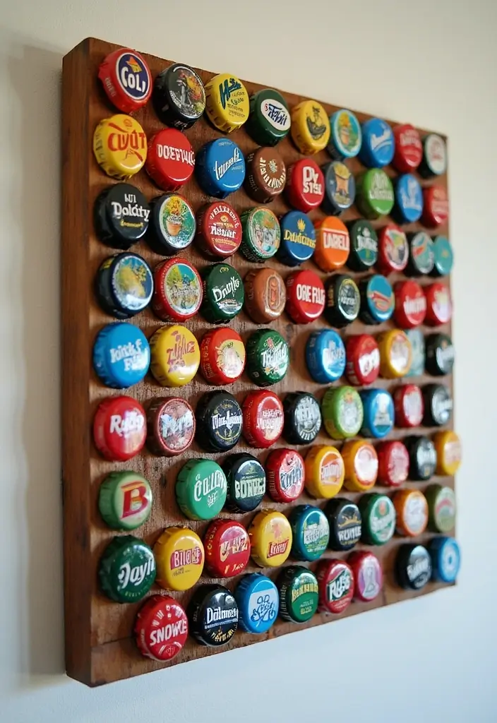25 Craft Ideas Wall Hanging That Decorate Spaces Beautifully - 14. Recycled Bottle Cap Art