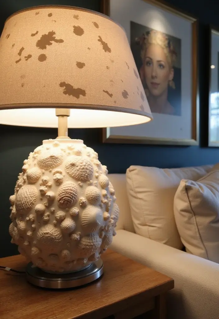 25 Craft Ideas With Shells That Bring Nature Indoors - 10. Shell Decorated Lamps