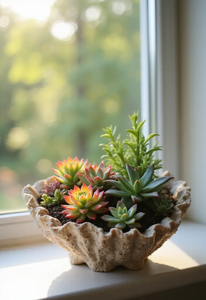 25 Craft Ideas With Shells That Bring Nature Indoors - 14. Shell Planters