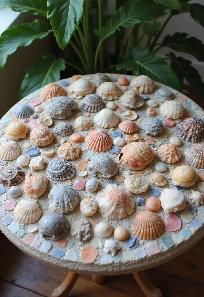 25 Craft Ideas With Shells That Bring Nature Indoors - 3. Shell-mosaic Table