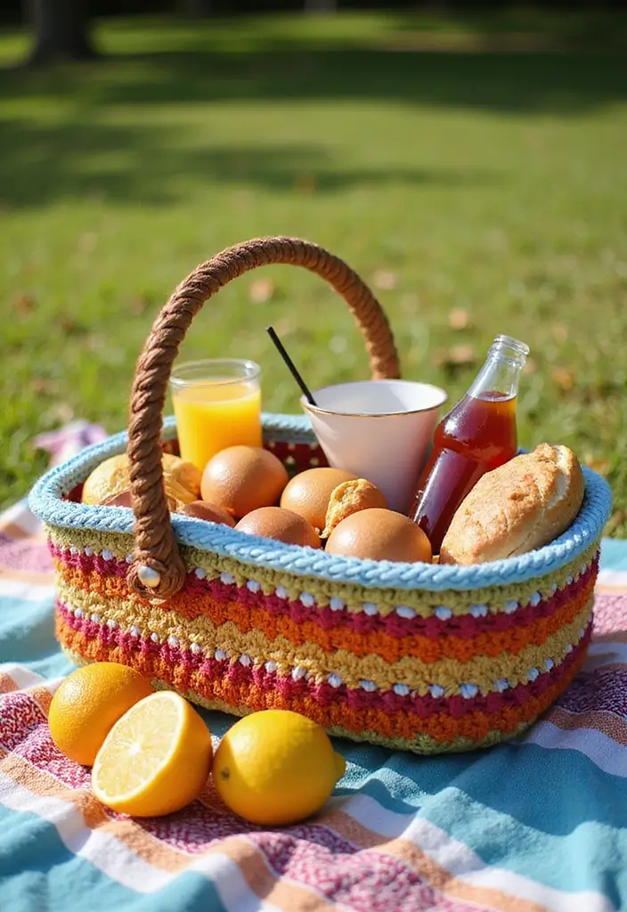 25 Crochet Decoration Ideas That Add Cozy Creative Charm to Your Home - 22. Crochet Picnic Baskets