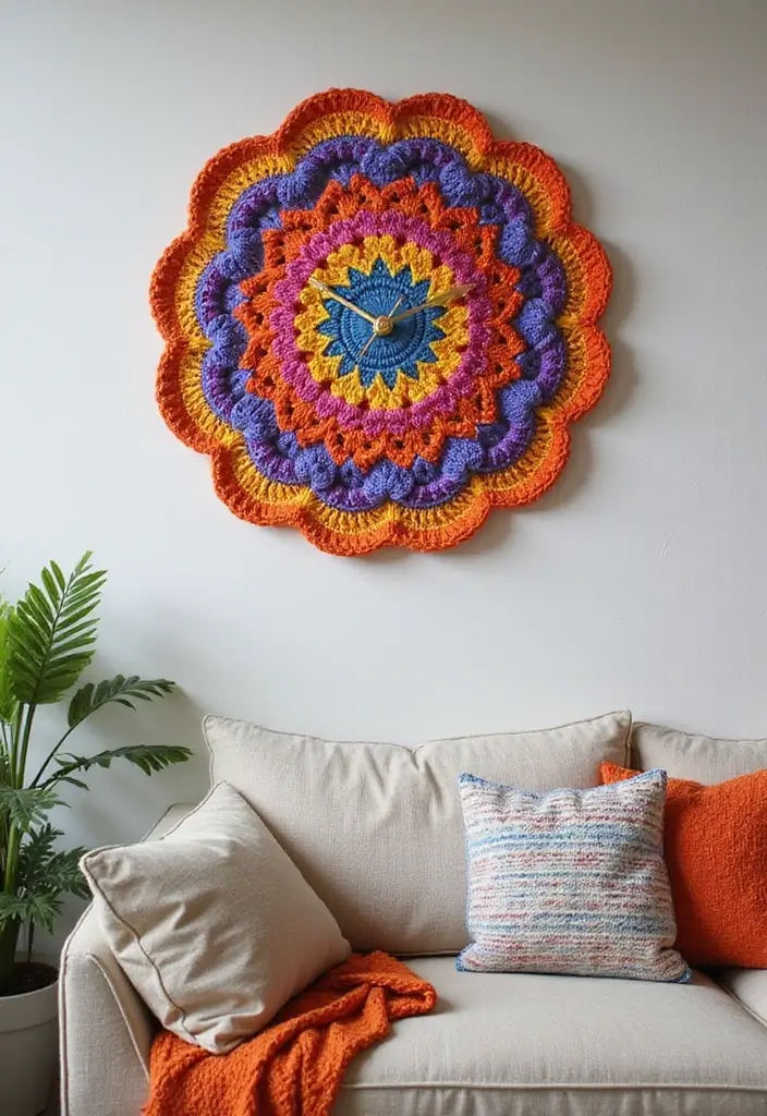 25 Crochet Decoration Ideas That Add Cozy Creative Charm to Your Home - 24. Crochet Wall Clock