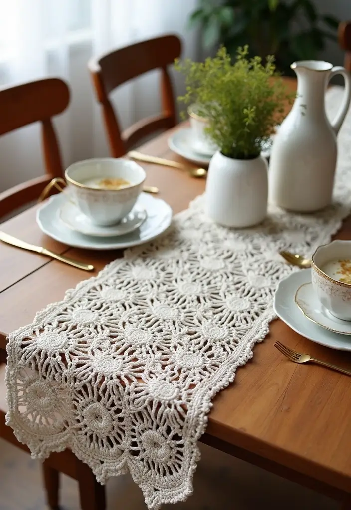 25 Crochet Decoration Ideas That Add Cozy Creative Charm to Your Home - 5. Crochet Table Runner