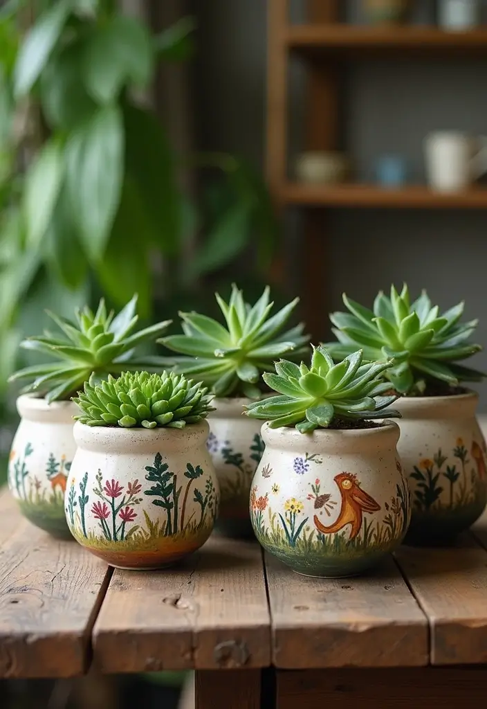 25 Cute Pottery Painting Ideas Anyone Can Try for Fun Home Decor - 14. Nature-Inspired Pots