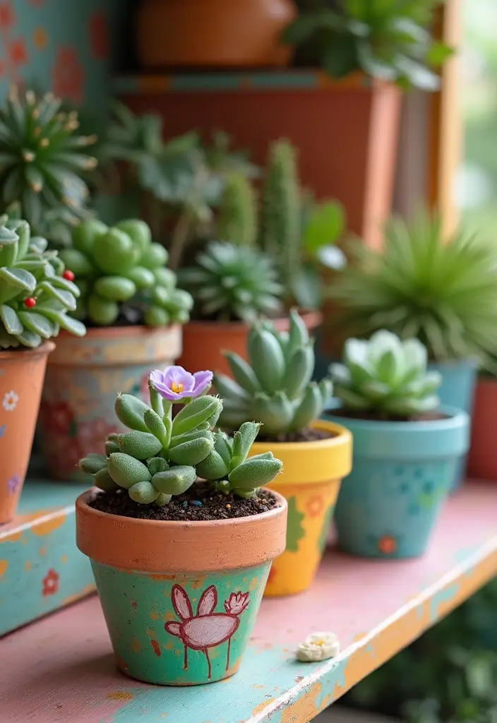 25 Cute Pottery Painting Ideas Anyone Can Try for Fun Home Decor - 19. Miniature Garden Pots