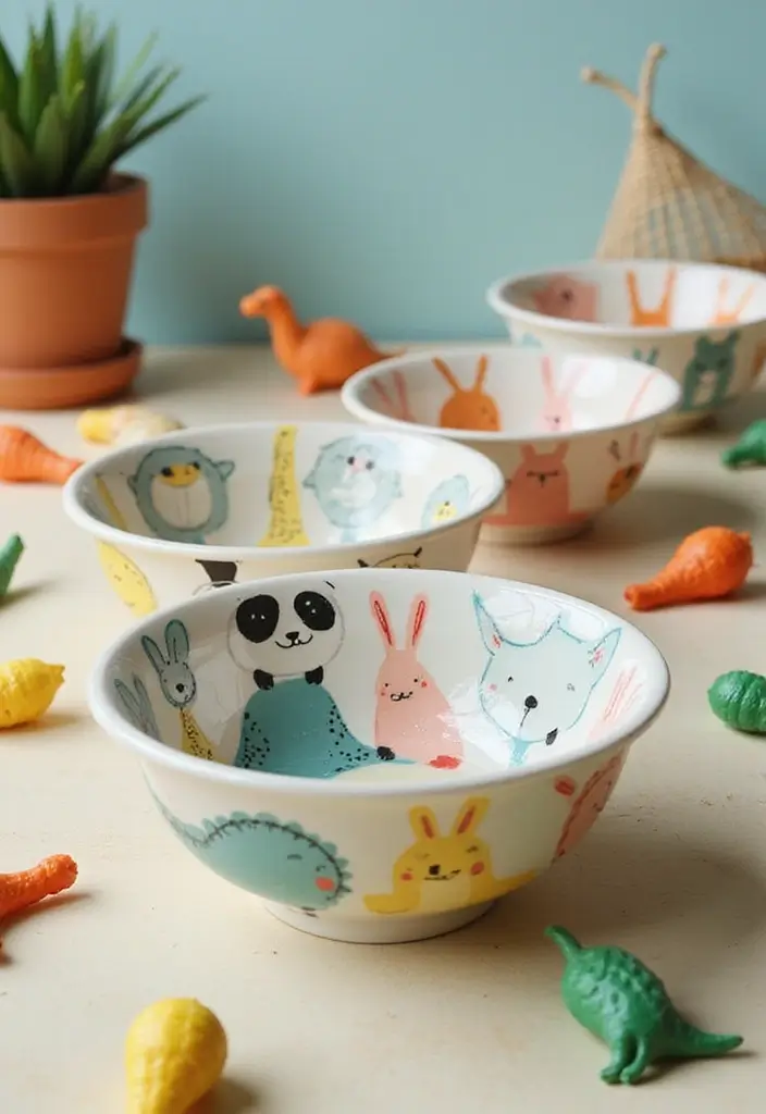 25 Cute Pottery Painting Ideas Anyone Can Try for Fun Home Decor - 2. Animal-Themed Bowls