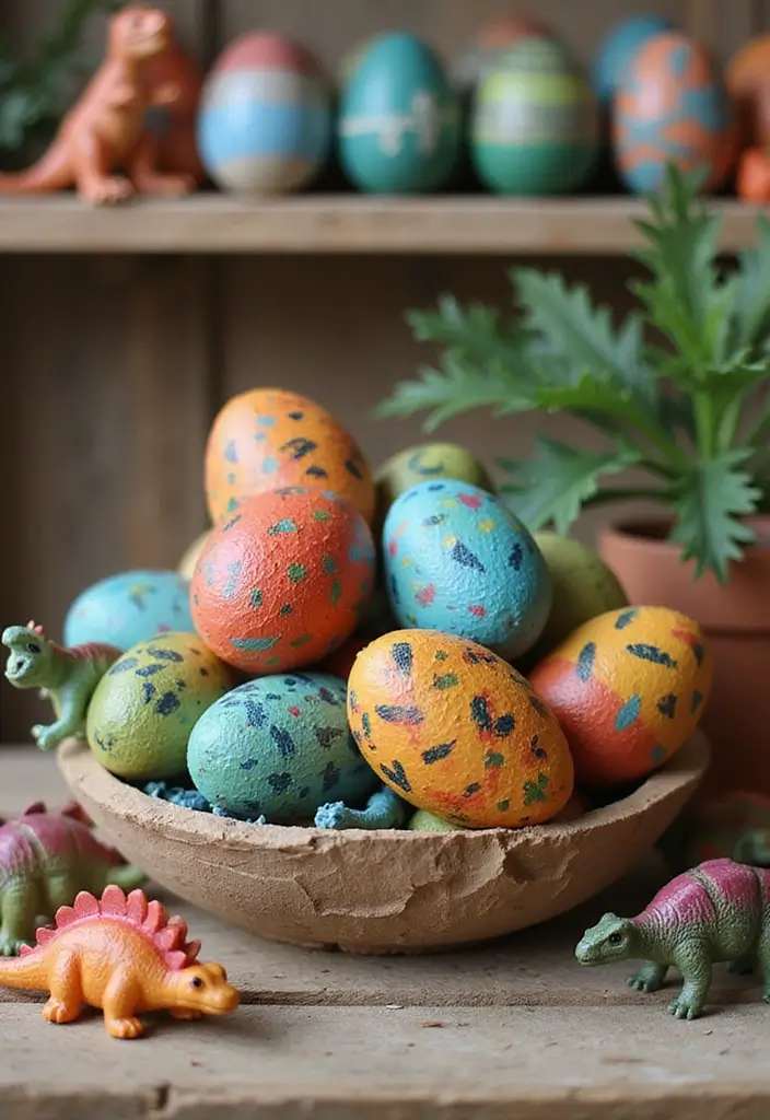 25 Cute Pottery Painting Ideas Anyone Can Try for Fun Home Decor - 22. Playful Dinosaur Eggs