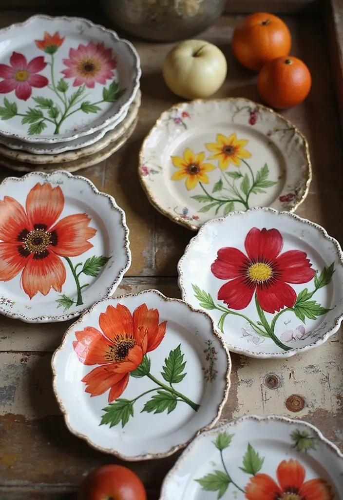 25 Cute Pottery Painting Ideas Anyone Can Try for Fun Home Decor - 23. Floral Painted Plates