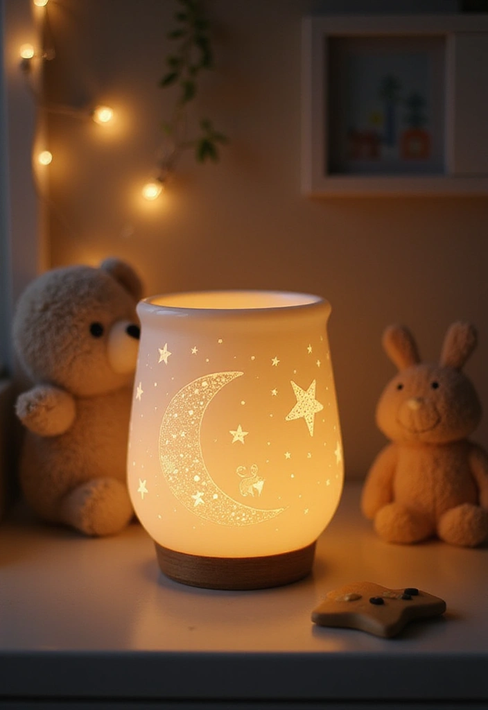 25 Cute Pottery Painting Ideas Anyone Can Try for Fun Home Decor - 3. Stars and Moon Nightlight