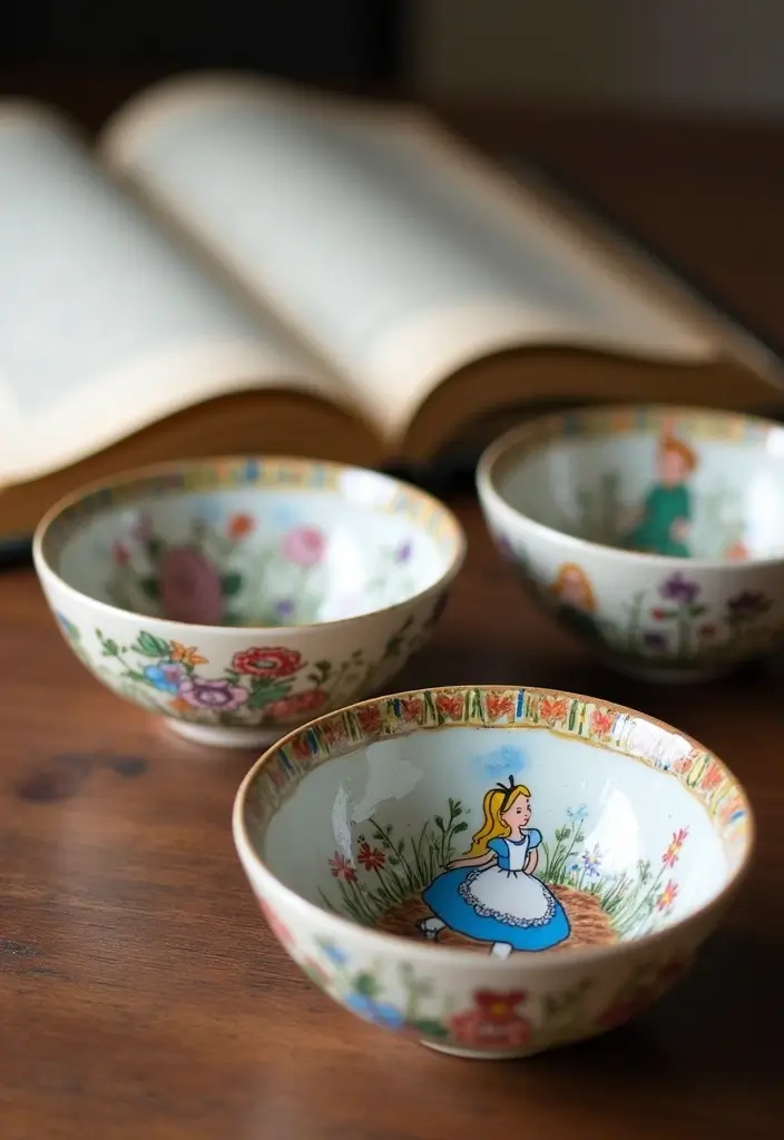 25 Cute Pottery Painting Ideas Anyone Can Try for Fun Home Decor - 7. Storybook-Themed Bowls