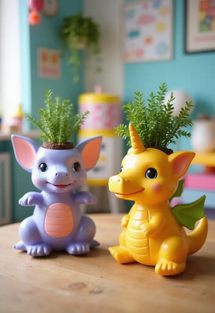 25 Cute Pottery Painting Ideas Anyone Can Try for Fun Home Decor - 8. Fantasy Creature Planters