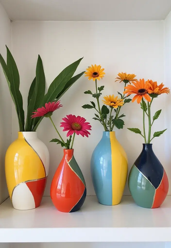 25 Cute Pottery Painting Ideas Anyone Can Try for Fun Home Decor - 9. Geometric Pattern Vases