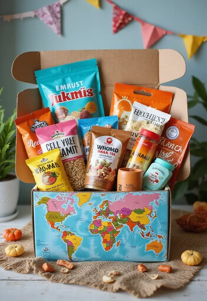 25 DIY Birthday Box Ideas That Make Celebrations Extra Special - 12. Global Snack Box