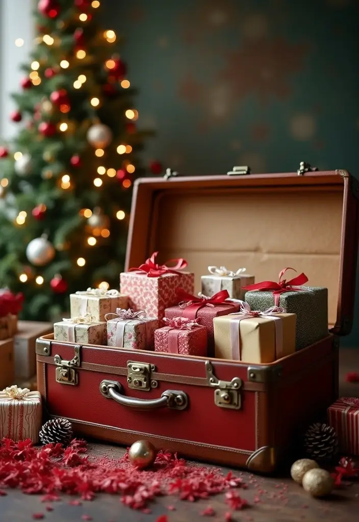 25 DIY Christmas Gift Box Ideas That Make Holiday Gifts Special - 15. Vintage Suitcase Gift Box