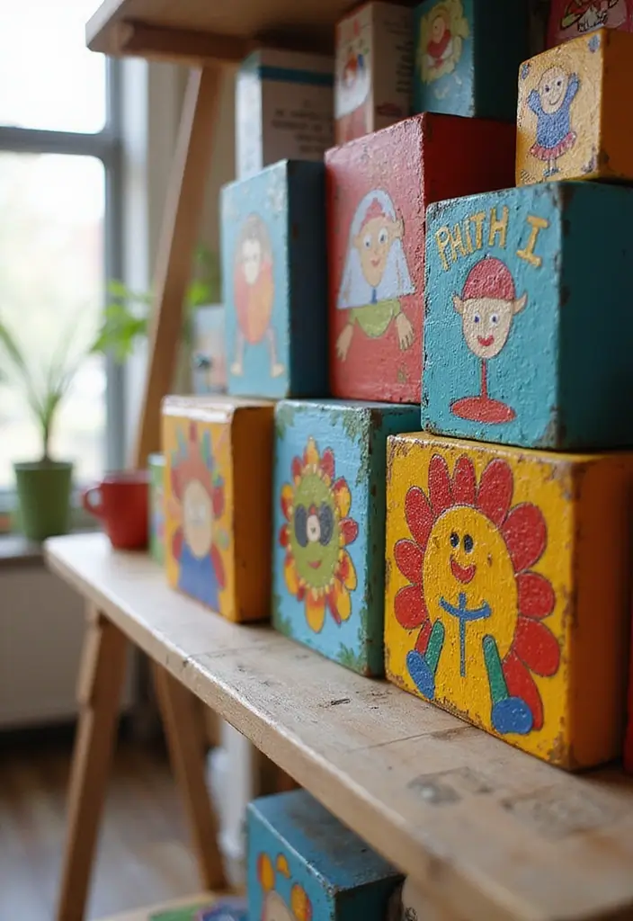 25 DIY Keepsake Box Ideas That Preserve Precious Memories - 14. Painted Wood Blocks Keepsake Display