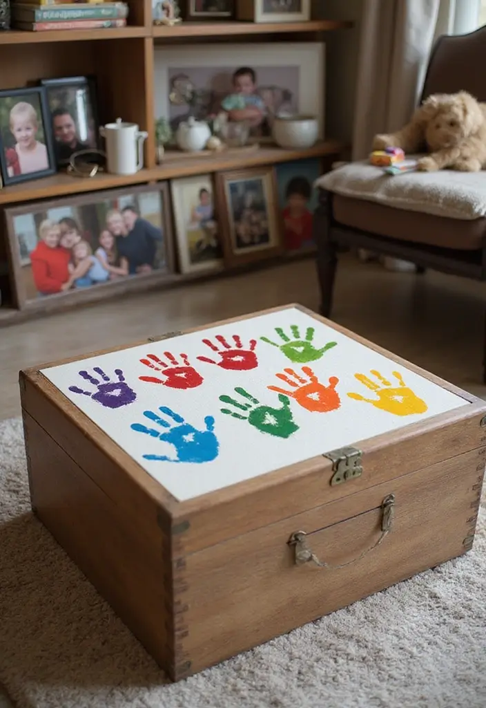 25 DIY Keepsake Box Ideas That Preserve Precious Memories - 18. Family Handprint Keepsake Box