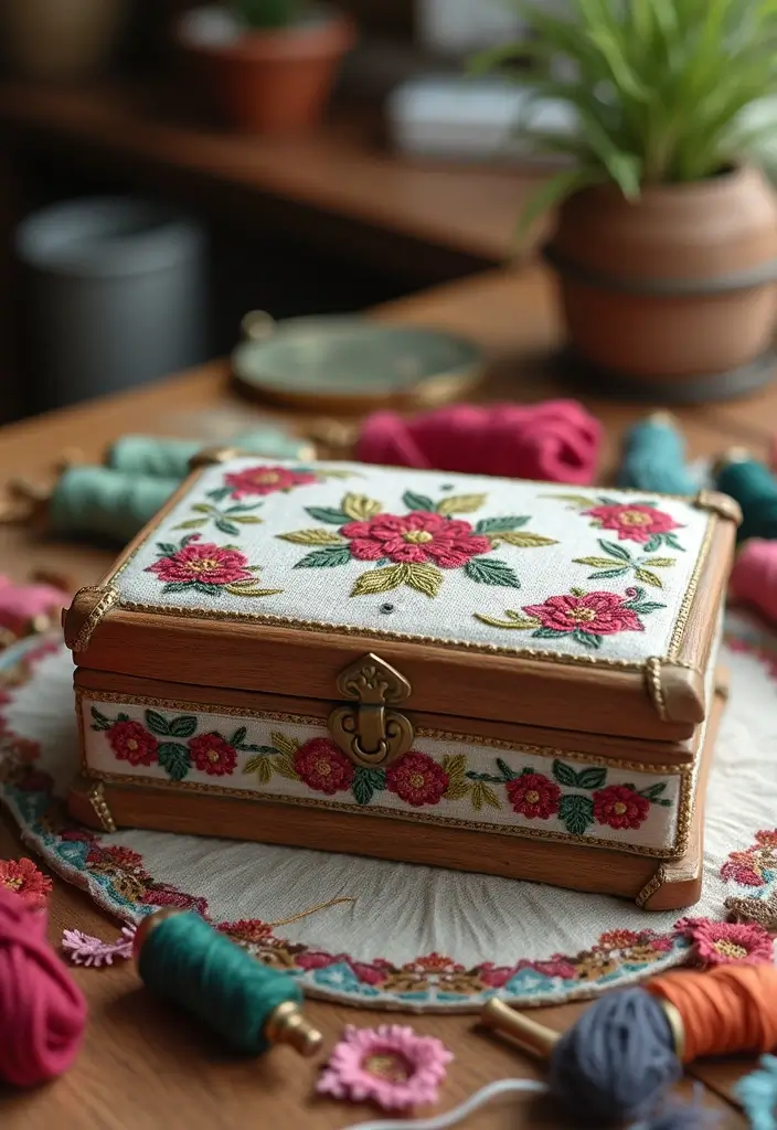 25 DIY Keepsake Box Ideas That Preserve Precious Memories - 21. Embroidered Keepsake Box
