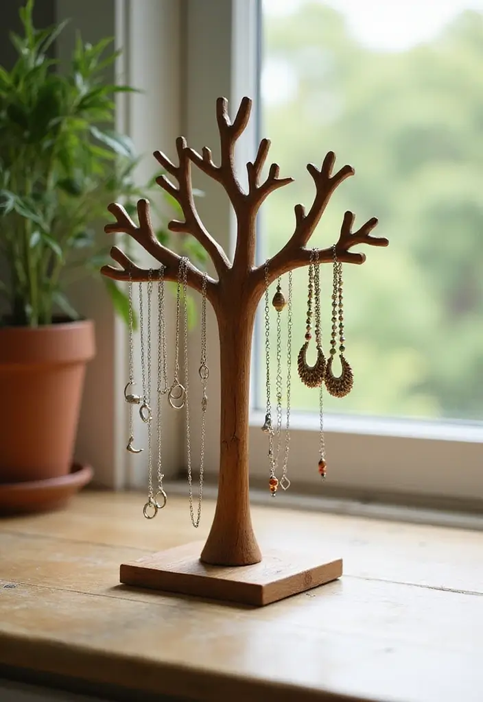 25 DIY Wood Jewelry Box Ideas That Are Elegant and Functional - 13. Jewelry Tree Stand