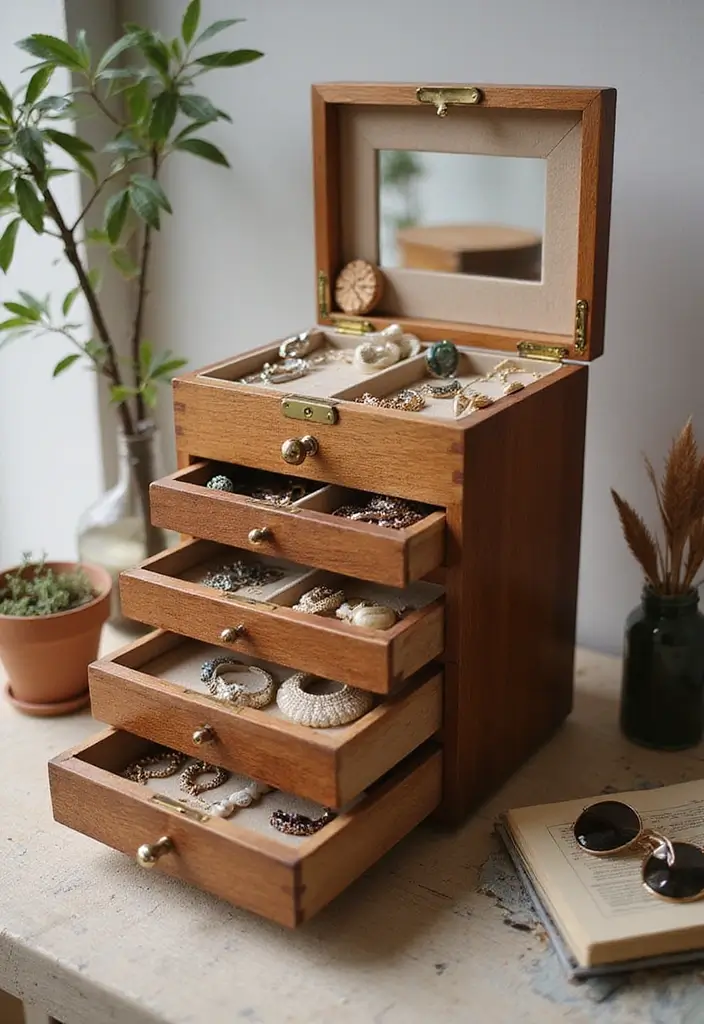 25 DIY Wood Jewelry Box Ideas That Are Elegant and Functional - 14. Creative Multi-Tiered Box