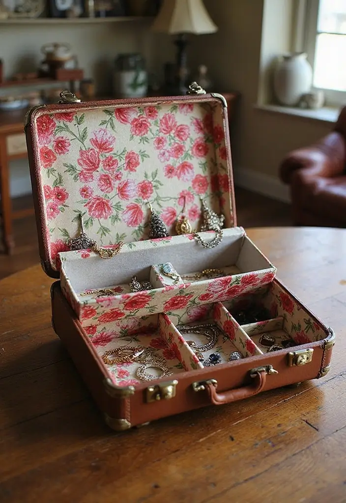 25 DIY Wood Jewelry Box Ideas That Are Elegant and Functional - 3. Vintage Suitcase Storage Box