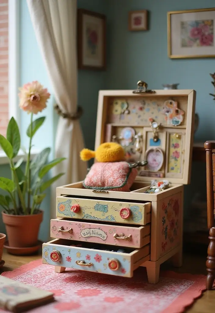 25 DIY Wood Jewelry Box Ideas That Are Elegant and Functional - 4. Miniature Dollhouse Jewelry Drawer