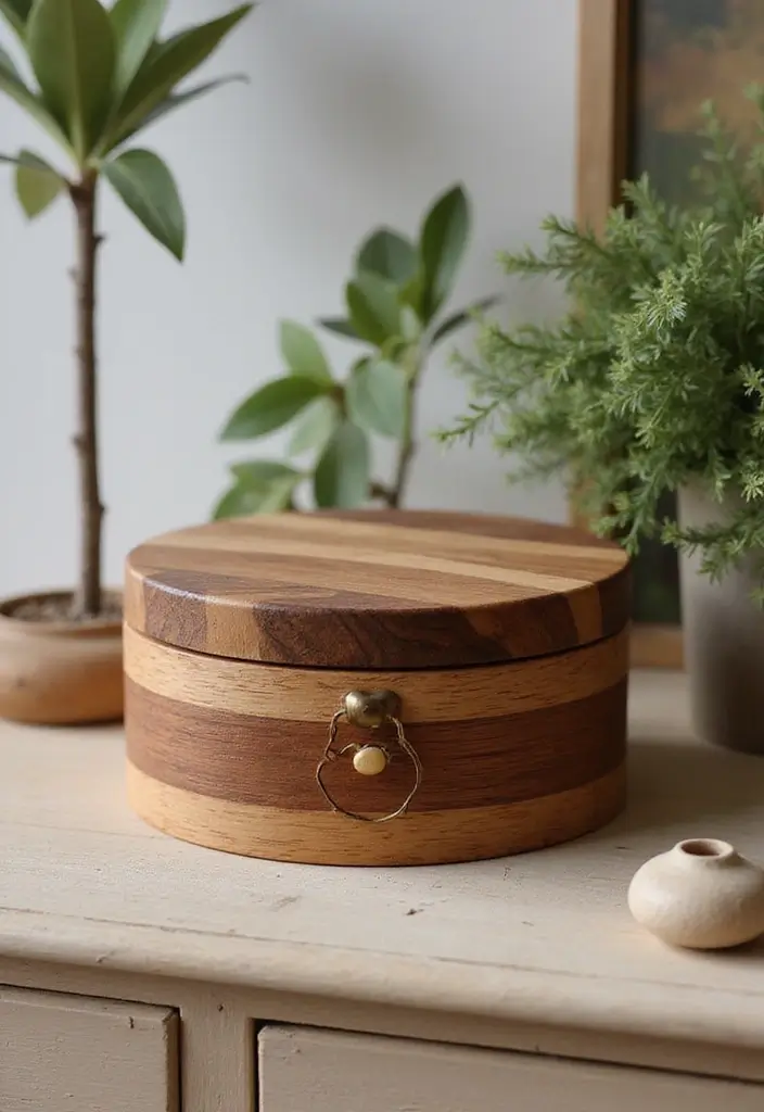 25 DIY Wood Jewelry Box Ideas That Are Elegant and Functional - 5. Circular Box with a Twist Lock