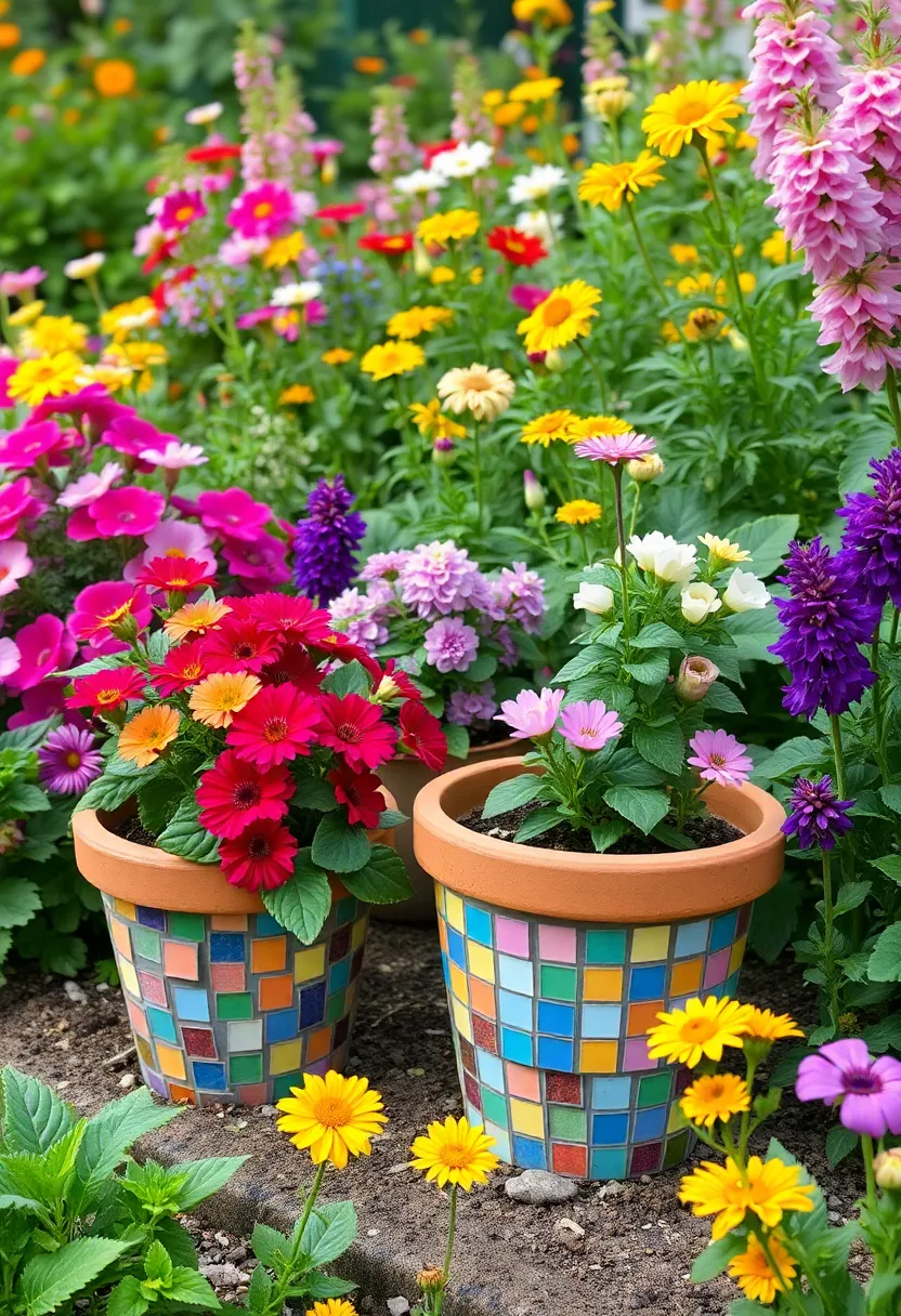 25 Flower Pots Painting Ideas That Bring Color Style and Personality - 19. Colorful Mosaic Tiles
