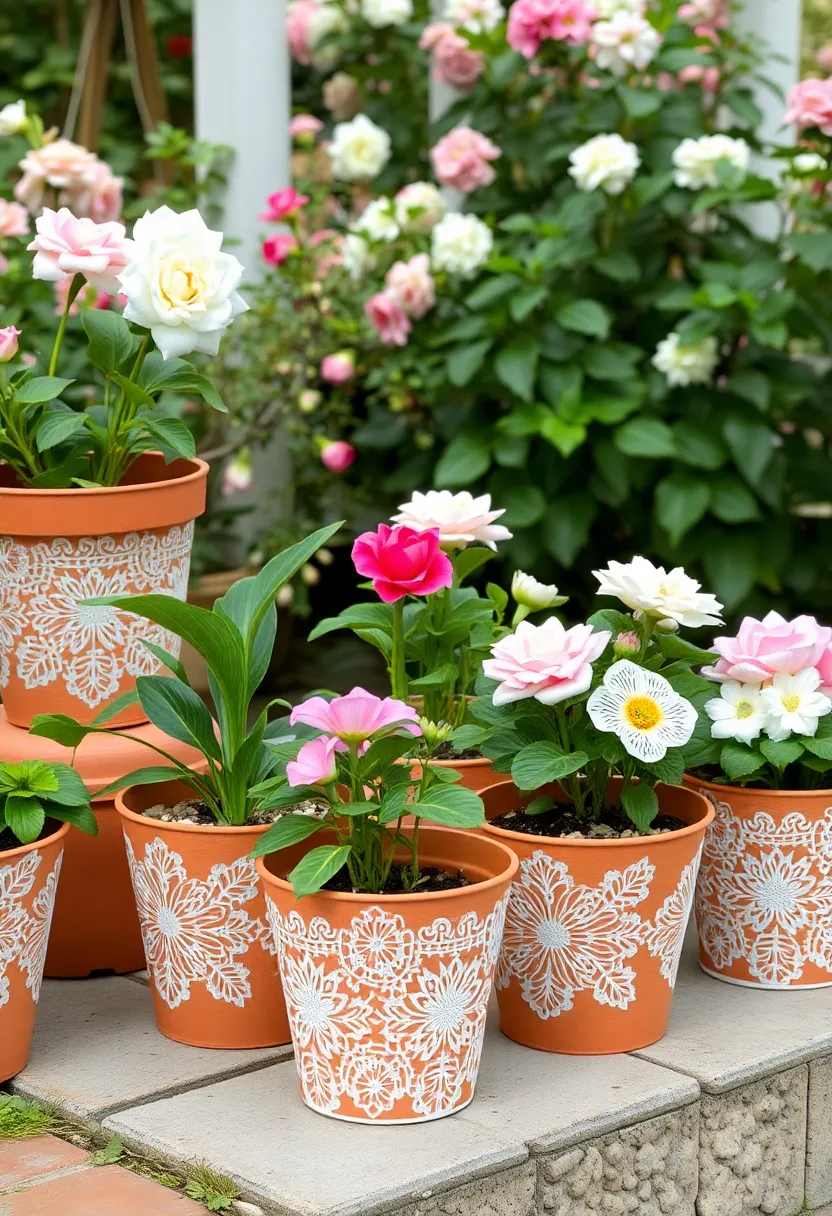 25 Flower Pots Painting Ideas That Bring Color Style and Personality - 3. Floral Lace Patterns