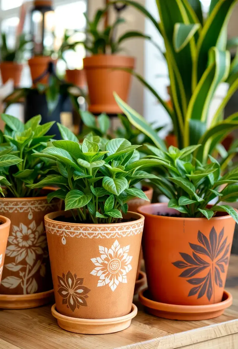 25 Flower Pots Painting Ideas That Bring Color Style and Personality - 6. Stenciled Designs