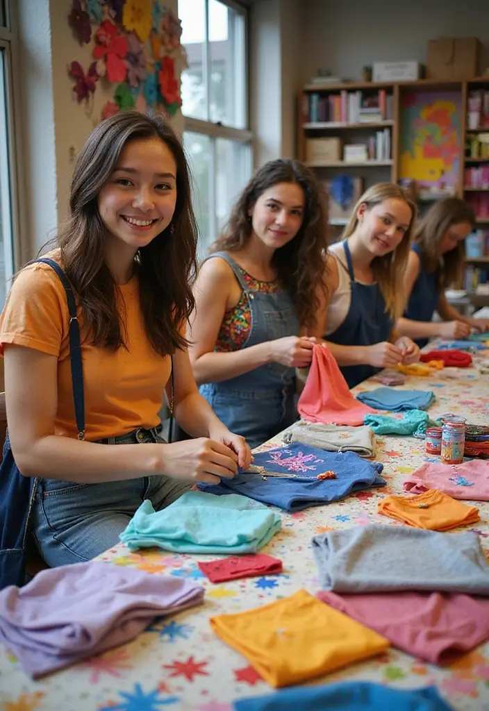 25 Group Craft Ideas For Adults That Make Fun Social Projects - 2. Upcycled T-Shirt Bags