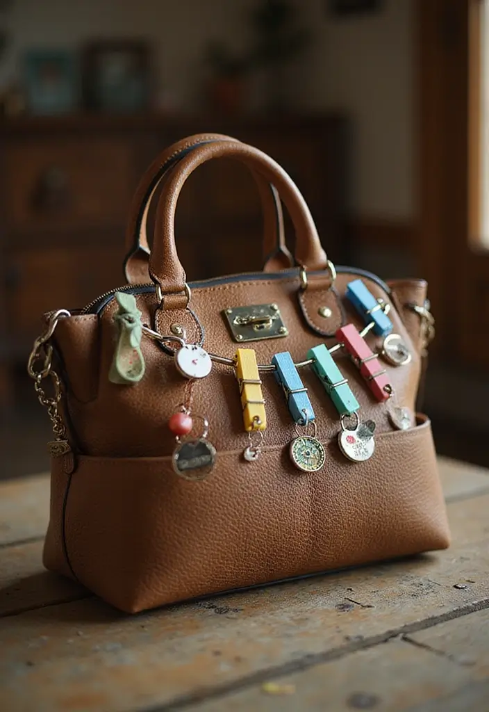 25 Handbag Decoration Ideas That Upgrade Your Accessories Instantly - 24. Clothespin Clips