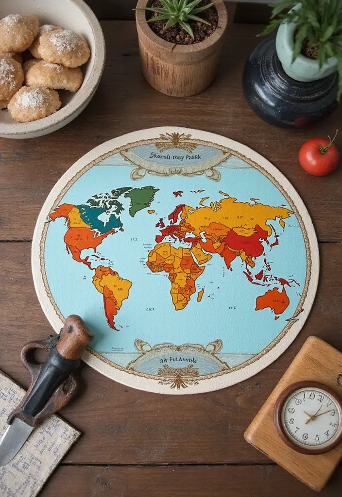25 Matki Decoration Ideas With Paint That Are Colorful Fun and Unique - 24. Vintage Travel Maps
