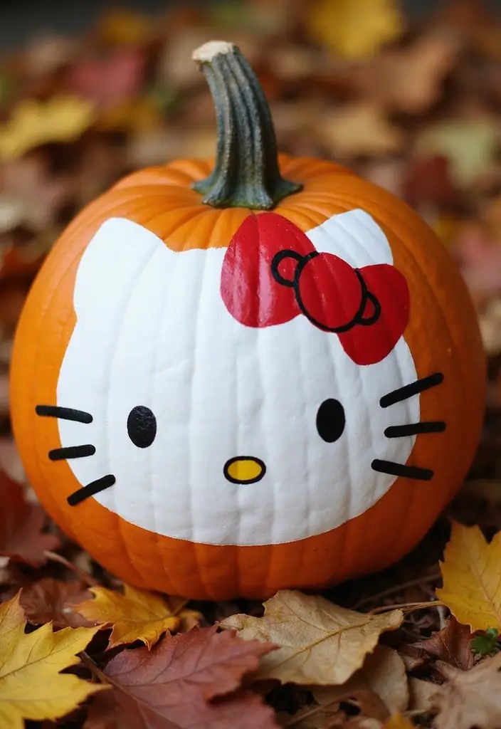 25 Pumpkin Painting Ideas Hello Kitty That Are Fun and Playful - 1. Classic Hello Kitty Pumpkin