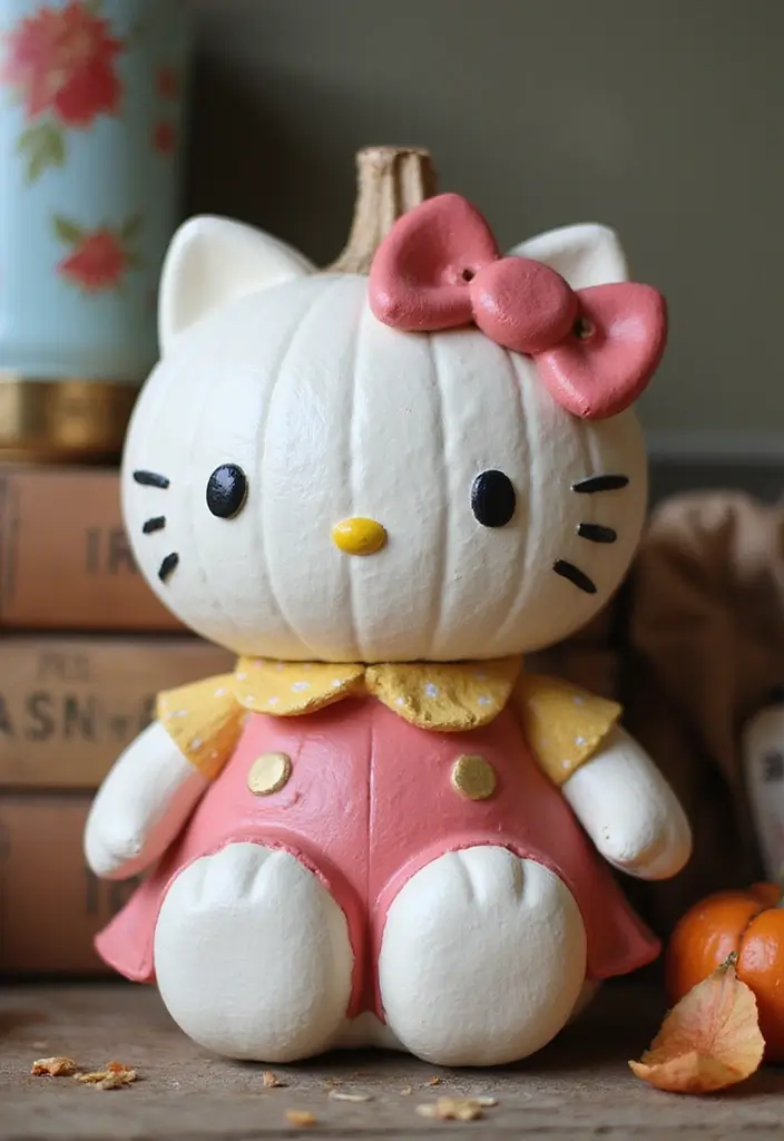 25 Pumpkin Painting Ideas Hello Kitty That Are Fun and Playful - 15. Vintage Hello Kitty Pumpkin