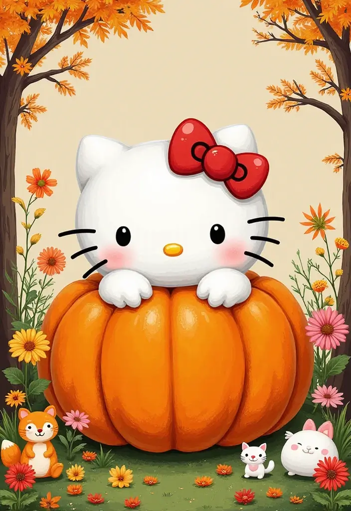 25 Pumpkin Painting Ideas Hello Kitty That Are Fun and Playful - 16. Hello Kitty and Nature