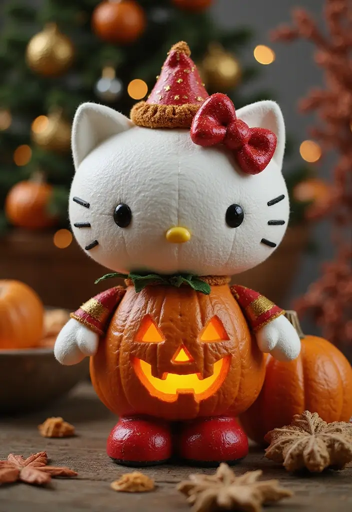 25 Pumpkin Painting Ideas Hello Kitty That Are Fun and Playful - 17. Hello Kitty’s Holiday Pumpkin