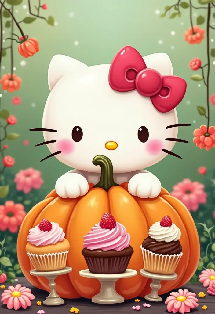 25 Pumpkin Painting Ideas Hello Kitty That Are Fun and Playful - 18. Hello Kitty in a Tea Party Theme