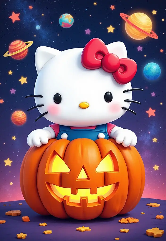 25 Pumpkin Painting Ideas Hello Kitty That Are Fun and Playful - 19. Hello Kitty in Space
